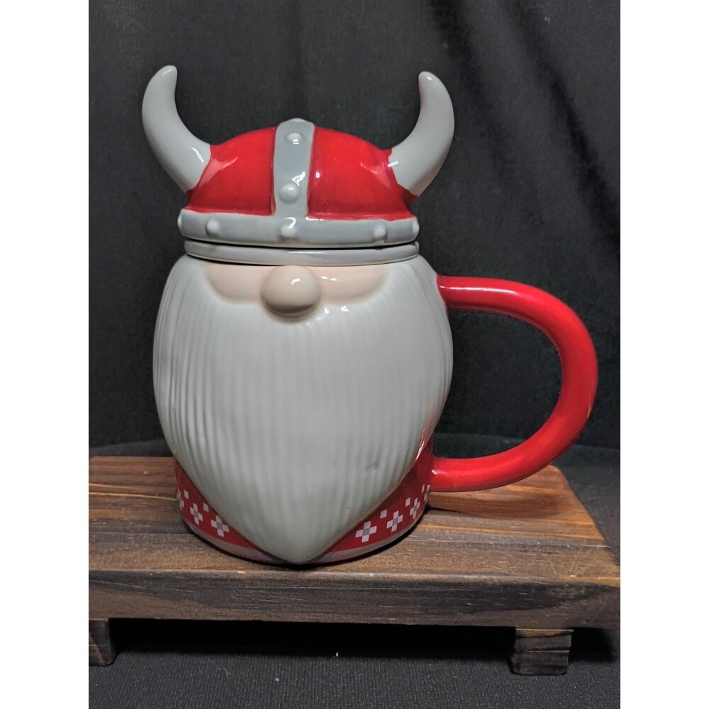 World Market Viking Gnome Tea Infuser Mug 3 Pc Horned Helmet Lid Christmas